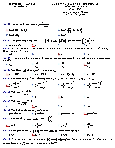 Đề thi minh họa kỳ thi THPT Quốc gia môn Toán - Năm học 2017-2018 - Trường THPT Trần Phú (Có đáp án)