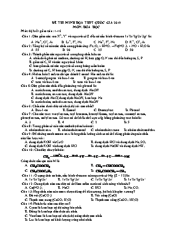 Đề thi minh họa THPT quốc gia 2019 môn Hóa học - Trường THPT Phan Bội Châu (Có đáp án)