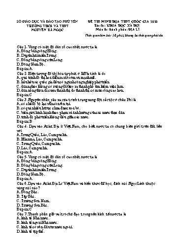Đề thi minh họa THPT Quốc gia 2020 môn Địa lí - Trường THCS và THPT Nguyễn Bá Ngọc (Có đáp án)