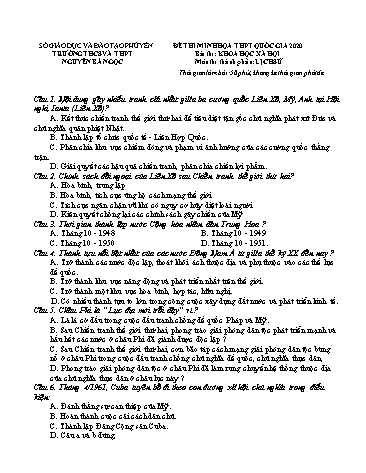 Đề thi minh họa THPT Quốc gia 2020 môn Lịch sử - Trường THCS và THPT Nguyễn Bá Ngọc (Có đáp án)
