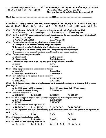 Đề thi minh họa THPT Quốc gia môn Hóa học - Năm học 2017- 2018 - Trường THCS&THPT Võ Thị Sáu (Có đáp án)