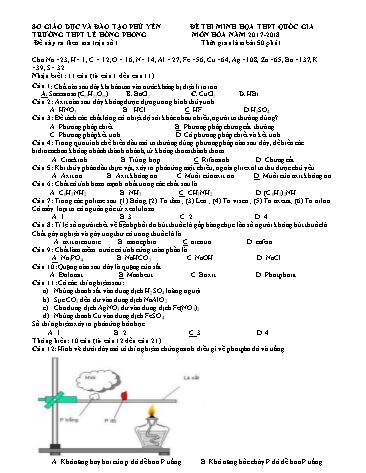Đề thi minh họa THPT Quốc gia môn Hóa - Năm học 2017-2018 - Trường THPT Lê Hồng Phong (Có đáp án)
