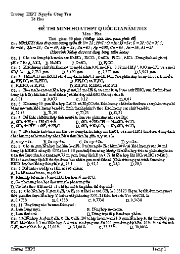 Đề thi minh họa THPT Quốc gia năm 2018 - Trường THPT Nguyễn Công Trứ (Có đáp án)