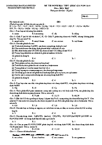 Đề thi minh họa THPT Quốc gia năm 2019 môn Hóa học - Trường THPT Nguyễn Trãi (Có đáp án)