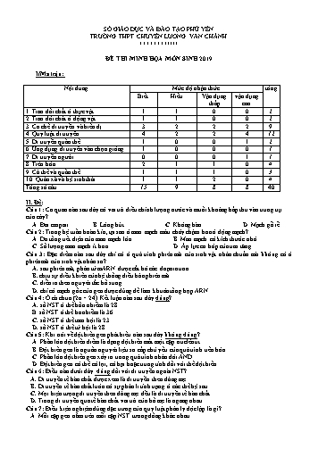 Đề thi minh họa THPT Quốc gia năm 2019 môn Sinh học - Trường THPT chuyên Lương Văn Chánh (Có đáp án)