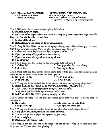Đề thi minh họa THPT Quốc gia năm 2020 môn Giáo dục công dân - Trường THCS và THPT Nguyễn Bá Ngọc (Có đáp án)
