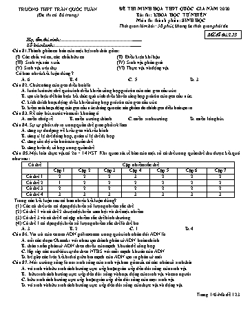 Đề thi minh họa THPT Quốc gia năm 2020 môn Sinh học - Trường THPT Trần Quốc Tuấn (Có đáp án)