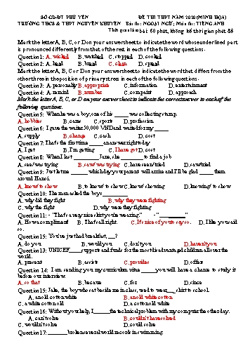 Đề thi minh họa THPT Quốc gia năm 2020 môn Tiếng Anh - Trường THCS & THPT Nguyễn Khuyến (Có đáp án)