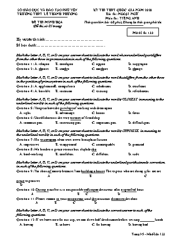 Đề thi minh họa THPT Quốc gia năm 2020 môn Tiếng Anh - Trường THPT Lê Thành Phương