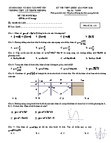 Đề thi minh họa THPT Quốc gia năm 2020 môn Toán - Trường THPT Lê Thành Phương (Có đáp án)