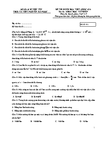 Đề thi minh họa THPT THPT Quốc gia môn Vật lý - Trường THCS và THPT Nguyễn Bá Ngọc (Có đáp án)