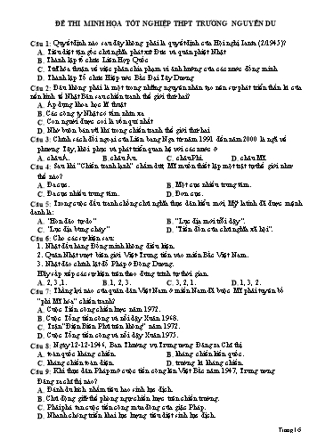 Đề thi minh họa tốt nghiệp THPT Quốc gia môn Lịch sử - Trường THPT Nguyễn Du (Có đáp án)