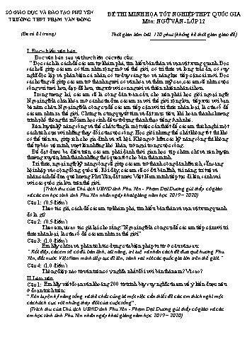 Đề thi minh họa tốt nghiệp THPT Quốc gia môn Ngữ văn Lớp 12 - Trường THPT Phạm Văn Đồng (Có đáp án)