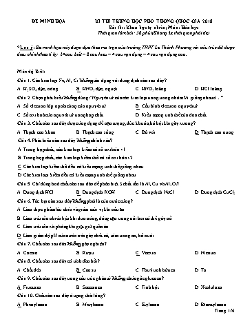 Đề thi minh họa Trung học Phổ thông Quốc gia 2018 môn Hóa học - Trường THPT Nguyễn Khuyến (Có đáp án)