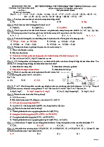 Đề thi minh họa Trung học Phổ thông Quốc gia môn Hóa học - Năm học 2018-2019 - Trường THPT Nguyễn Huệ (Có đáp án)