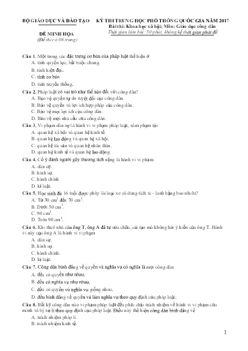 Đề thi minh họa Trung học Phổ thông Quốc gia năm 2017 môn Giáo dục công dân
