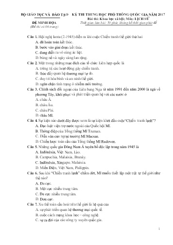 Đề thi minh họa Trung học Phổ thông Quốc gia năm 2017 môn Lịch sử