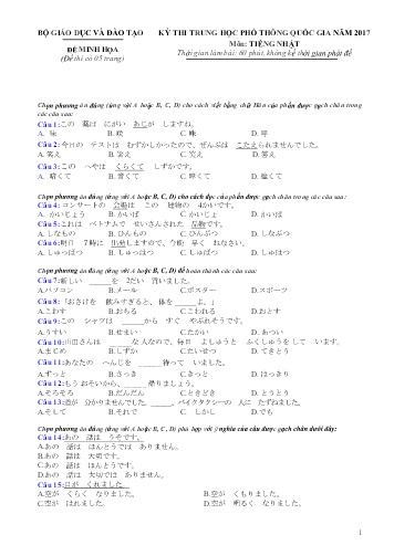 Đề thi minh họa Trung học Phổ thông Quốc gia năm 2017 môn Tiếng Nhật