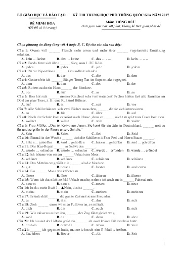 Đề thi minh họa Trung học Phổ thông Quốc gia năm 2017 môn Tiếng Đức