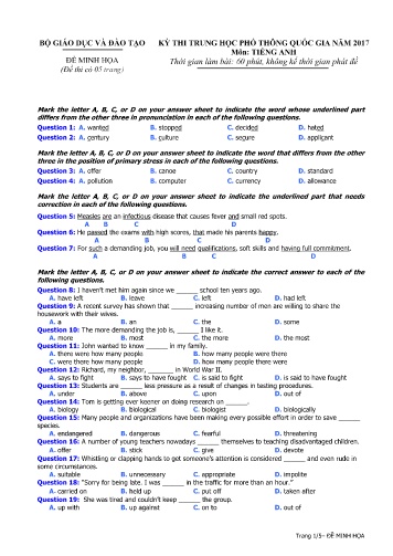 Đề thi minh họa Trung học Phổ thông Quốc gia năm 2017 môn Tiếng Anh