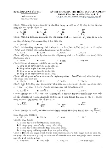 Đề thi minh họa Trung học Phổ thông Quốc gia năm 2017 môn Vật lí