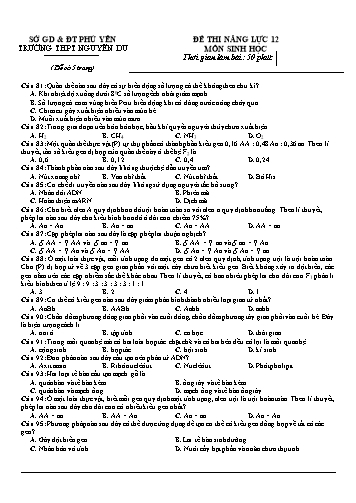 Đề thi năng lực 12 môn Sinh học - Trường THPT Nguyễn Du (Có đáp án)