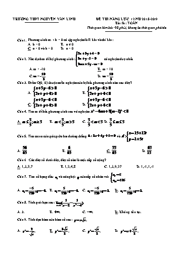 Đề thi năng lực 12 môn Toán - Năm học 2018-2019 - Trường THPT Nguyễn Văn Linh (Có đáp án)