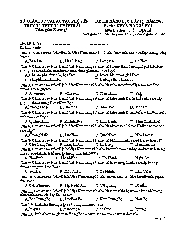 Đề thi năng lực lớp 12 năm 2020 môn Địa lí - Trường THPT Nguyễn Trãi