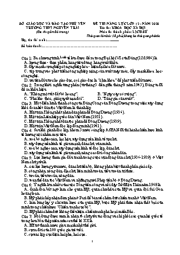 Đề thi năng lực lớp 12 năm 2020 môn Lịch sử - Trường THPT Nguyễn Trãi (Có đáp án)