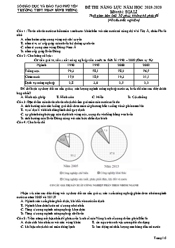 Đề thi năng lực môn Địa lí - Năm học 2019-2020 - Trường THPT Phan Đình Phùng (Có đáp án)