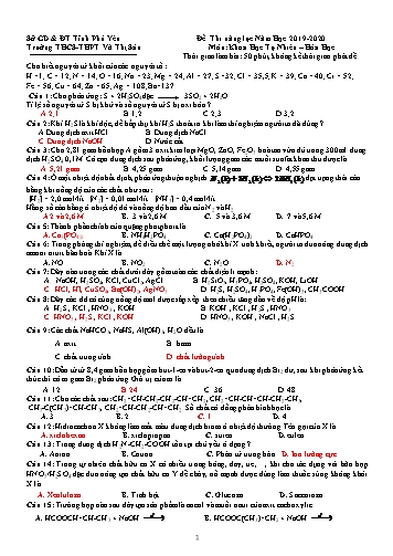Đề thi năng lực môn Hóa học - Năm Học 2019-2020 - Trường THCS-THPT Võ Thị Sáu (Có đáp án)
