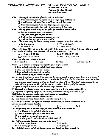 Đề thi năng lực môn Sinh học Lớp 12 - Năm học 2018-2019 - Trường THPT Nguyễn Văn Linh (Có đáp án)