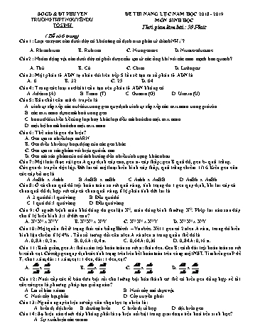 Đề thi năng lực môn Sinh học - Năm học 2018-2019 - Trường THPT Nguyễn Du (Có đáp án)