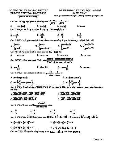 Đề thi năng lực môn Toán - Năm học 2018-2019 - Trường THPT Tôn Đức Thắng (Có đáp án)