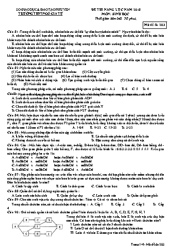 Đề thi năng lực năm 2018 môn Sinh học Lớp 12 - Trường THPT Ngô Gia Tự - Mã đề thi 203 (Có đáp án)