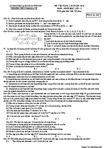 Đề thi năng lực năm 2018 môn Sinh học Lớp 12 - Trường THPT Ngô Gia Tự - Mã đề thi 304 (Có đáp án)