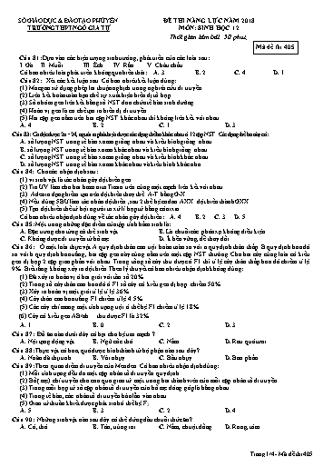 Đề thi năng lực năm 2018 môn Sinh học Lớp 12 - Trường THPT Ngô Gia Tự - Mã đề thi 405 (Có đáp án)