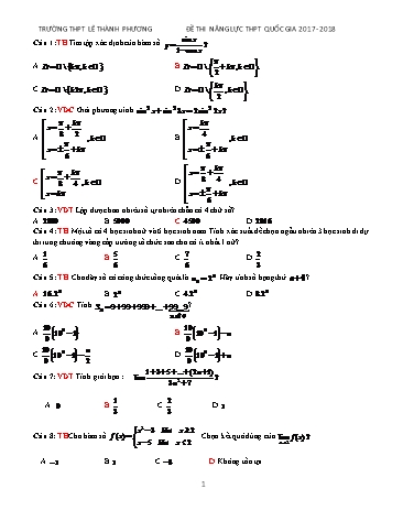 Đề thi năng lực THPT Quốc gia môn Toán - Năm học 2017-2018 - Trường THPT Lê Thành Phương