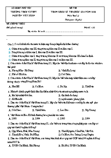 Đề thi tham khảo kì thi Quốc gia năm 2020 môn Địa lý - Trường THCS-THPT Nguyễn Viết Xuân (Có đáp án)