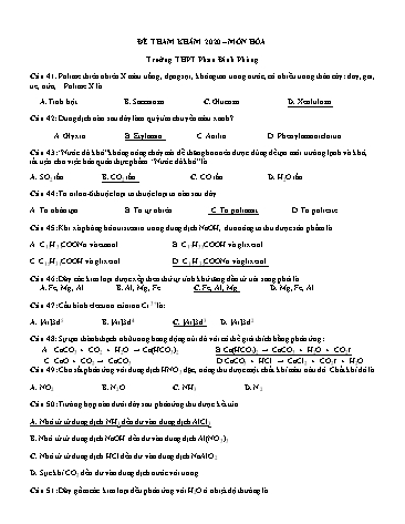 Đề thi tham khảo THPT Quốc gia 2020 môn Hóa học - Trường THPT Phan Đình Phùng (Có đáp án)