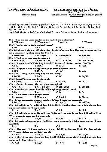 Đề thi tham khảo THPT Quốc gia năm 2020 môn Hóa học - Trường THPT Trần Bình Trọng (Có đáp án)