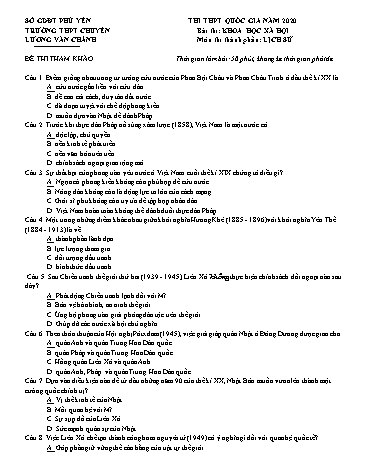 Đề thi tham khảo THPT Quốc gia năm 2020 môn Lịch sử - Trường THPT chuyên Lương Văn Chánh (Có đáp án)