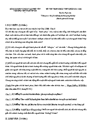 Đề thi tham khảo THPT Quốc gia năm 2020 môn Ngữ văn - Trường THPT Nguyễn Du (Có đáp án)
