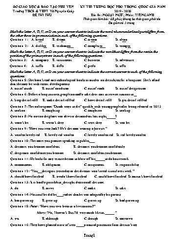Đề thi tham khảo Trung học Phổ thông Quốc gia môn Tiếng Anh - Năm học 2019-2020 - Trường THCS&THPT Võ Nguyên Giáp (Có đáp án)