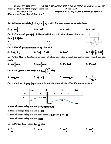 Đề thi tham khảo Trung học Phổ thông Quốc gia môn Toán - Năm học 2019-2020 - Trường THCS và THPT Nguyễn Viết Xuân (Có đáp án)