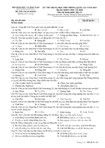 Đề thi tham khảo Trung học Phổ thông Quốc gia năm 2019 môn Địa lí - Trường THPT Phan Bội Châu