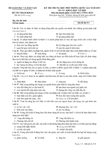 Đề thi tham khảo Trung học Phổ thông Quốc gia năm 2019 môn Giáo dục công dân - Trường THPT Phan Bội Châu