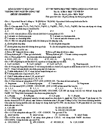 Đề thi tham khảo Trung học Phổ thông Quốc gia năm 2019 môn Hóa học - Trường THPT Nguyễn Công Trứ