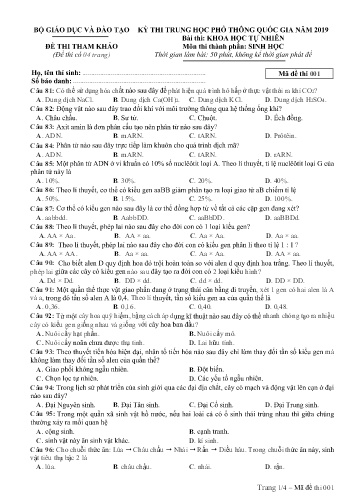 Đề thi tham khảo Trung học Phổ thông Quốc gia năm 2019 môn Sinh học - Trường THPT Phan Bội Châu
