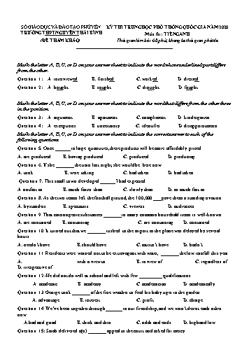 Đề thi tham khảo Trung học Phổ thông Quốc gia năm 2020 môn Tiếng Anh - Trường THPT Nguyễn Thái Bình (Có đáp án)